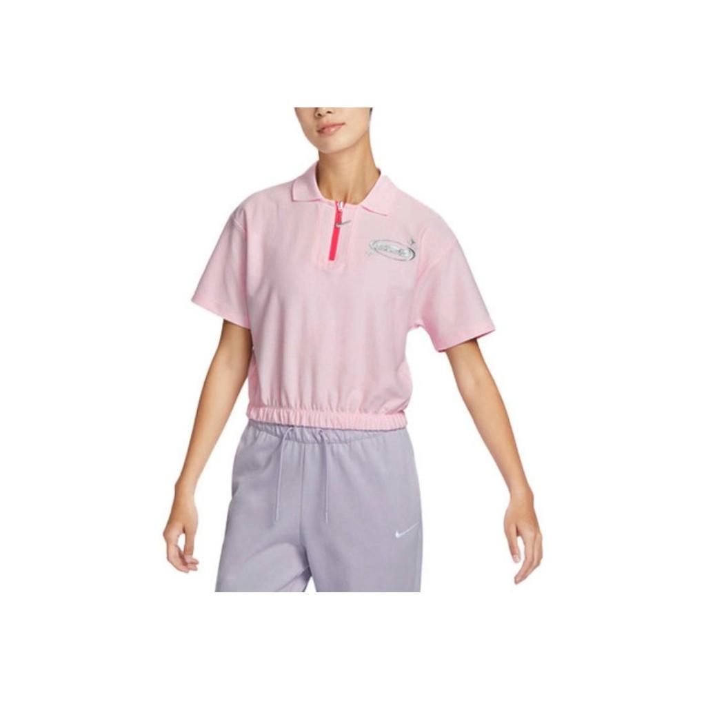 Nike Sportswear Logo Print Polo Shirt Women Tops Foam-Pink FN3707-612