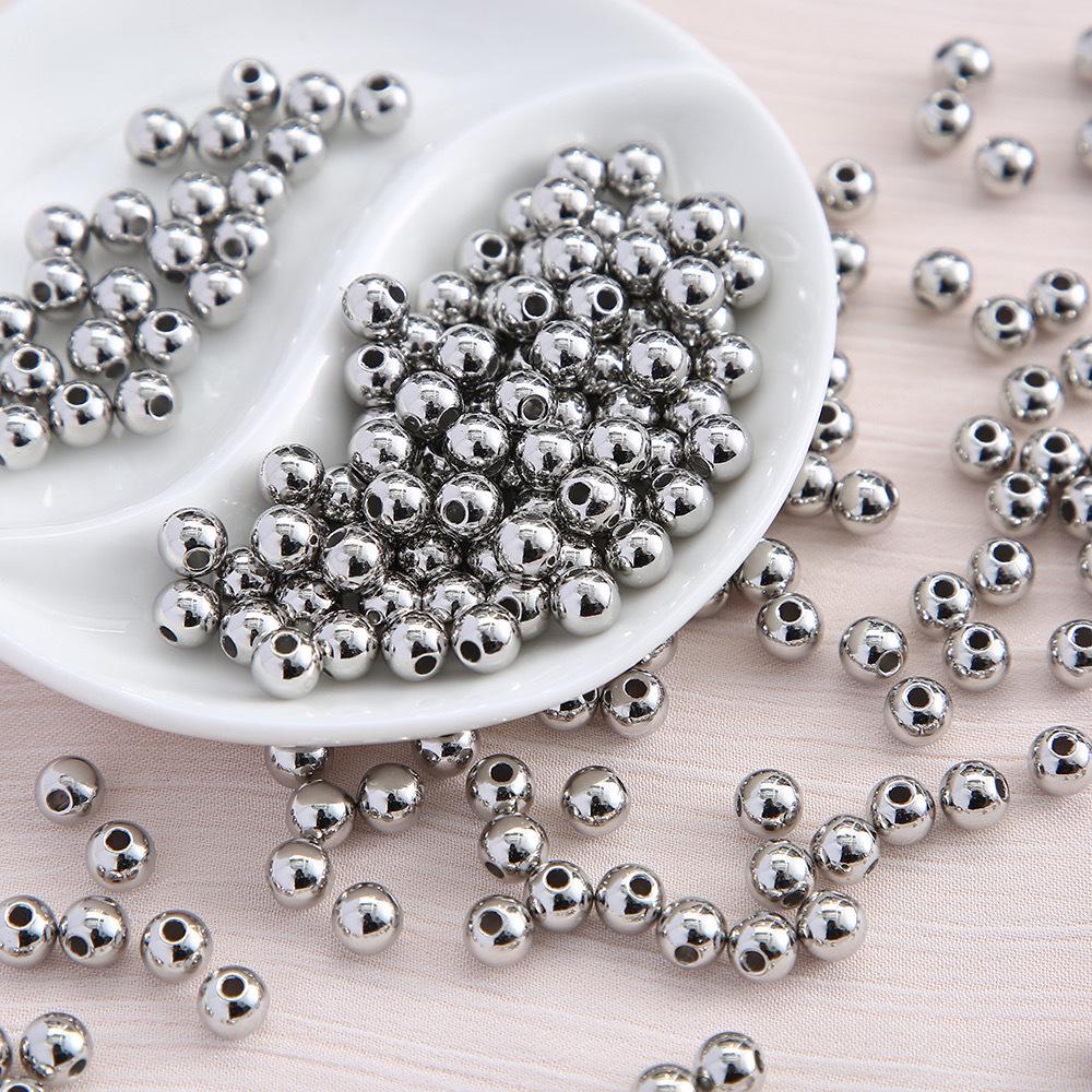 Gold & Silver-Plated White K Acrylic Round Spacer Beads for DIY Jewelry Accessories