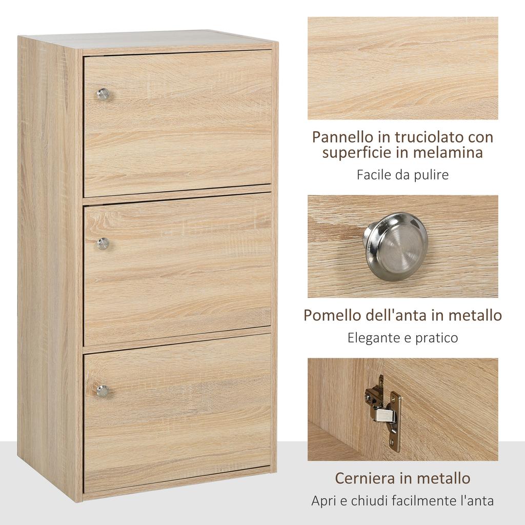 Multipurpose Cabinet with 3 Wooden Shelves and 3 Small Doors for Home, Bedroom, Living Room or Office, 48x34x100cm