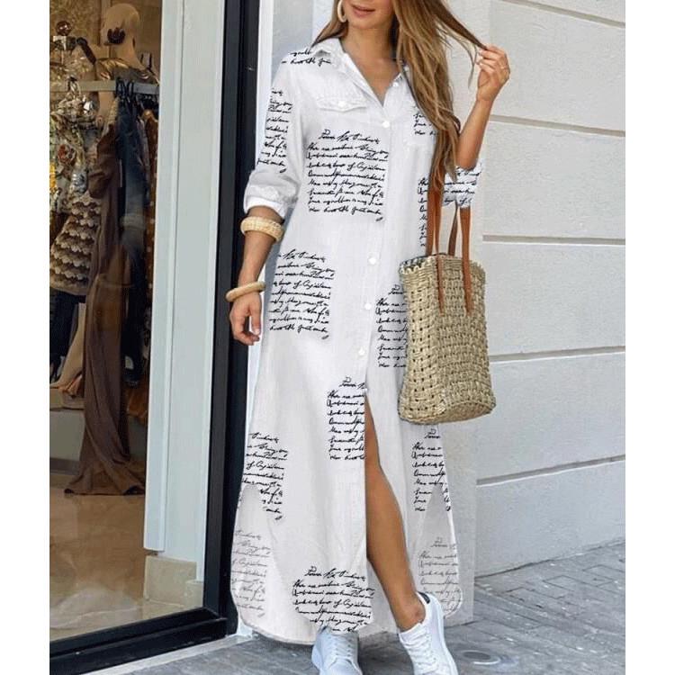 2025 European & American Women's Spring/Summer Fashion Print Maxi Shirt Dress