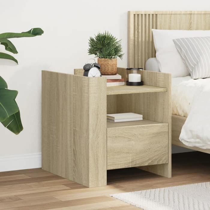VidaXL Table de chevet chêne sonoma 45x50x50 cm bois d’ingénierie, meuble de chevet, table d'appoint, armoire de lit, 848278