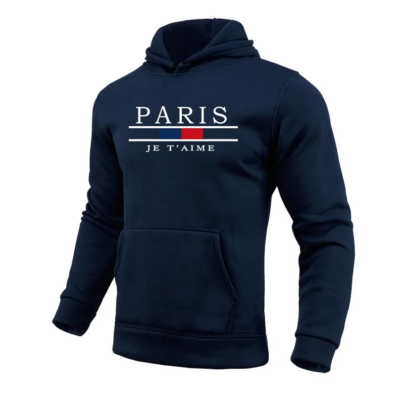 Paris Fashion Hoodie for Men Urban Casual Hooded Long Sleeve Pullover Male All Season Daily Sports Sweatshirt 2025 Men's Clothes