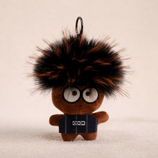 Funny Plush Keychain Cute Bag Charms with Pom Pom Hair Soft Stuffed Keyrings for Handbag Backpack Purse Accessory