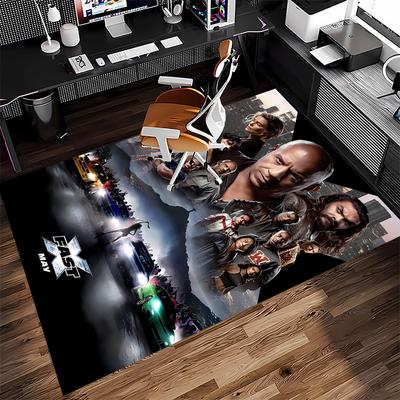 1pc Fast and Furious Print Area Rug - Soft, Washable Non-Slip Indoor Mat for Office Chairs, Living Room, Home Office Decorative Rug
