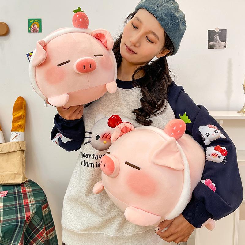 Cute Strawberry Piglet Plush Doll Pillow - Perfect Birthday Gift & Backrest