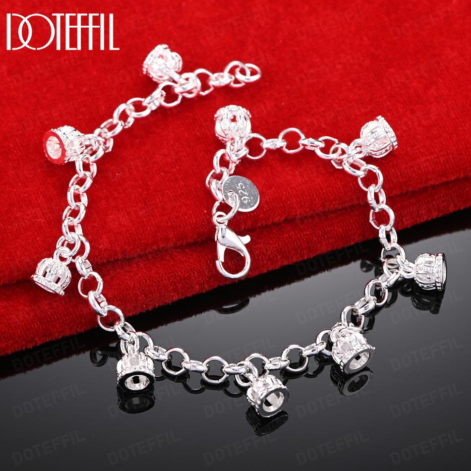 925 Sterling Silver Fashion Gift Crown Pendant Bracelet Wedding Jewelry