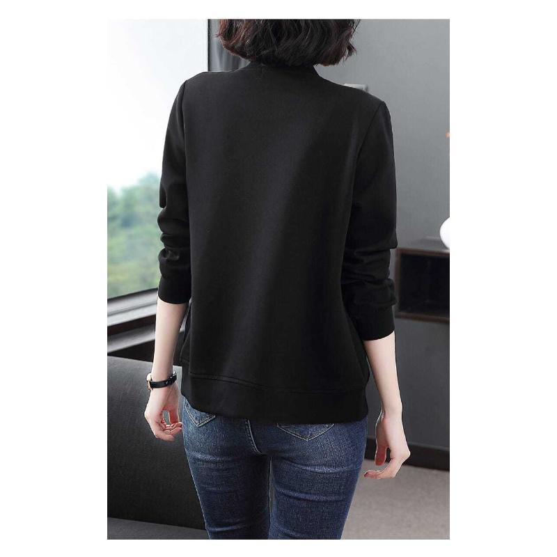 Women's Spring and Autumn New Stitched Round Neck Zipper Pocket Fashion Casual Loose Baseball Jacket