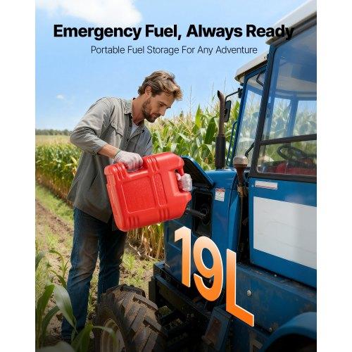 VEVOR Fuel Container, 19 L, Gas Tank with Spout & Clear Scale, 15 L/min Max Flow Rate, Secure & Leak-proof
