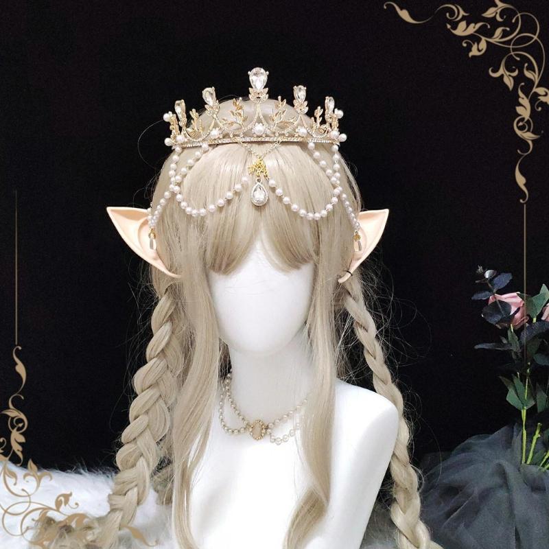 Baroque Gold Wedding Crown Pearl Bride Tiara Leaves Crown and Tiara Crystal Bridal Headpieces for Women and Young Girls