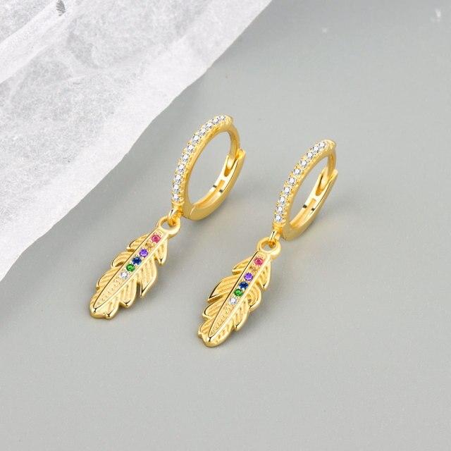 

Серьги-подвески из стерлингового серебра 925 пробы с цветным цирконием в форме пера для женщин, ювелирные изделия, свадебные серьги, подарок Pendiente eh567 золотой