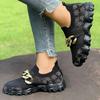 Fashion Metal Chain Decor Flat Vulcanize Shoes Women Print Mesh Hollow Out Thick Sole Sneakers Plus Size Comfort Breathable Sports Shoes