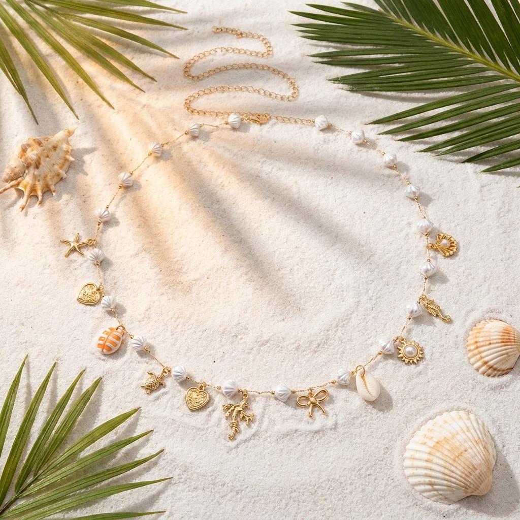 Bohemian Shell Conch Starfish Seahorse Pendant Waist Chain For Women Handmade Imitation Pearl Belly Chain Bikini Body Jewelry