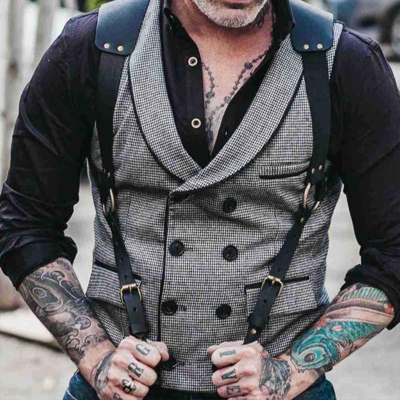PU Leathers Suspenders for Men, Vintage Men Harness Punk Apparels Strap Chest Shoulder Belt Accessories