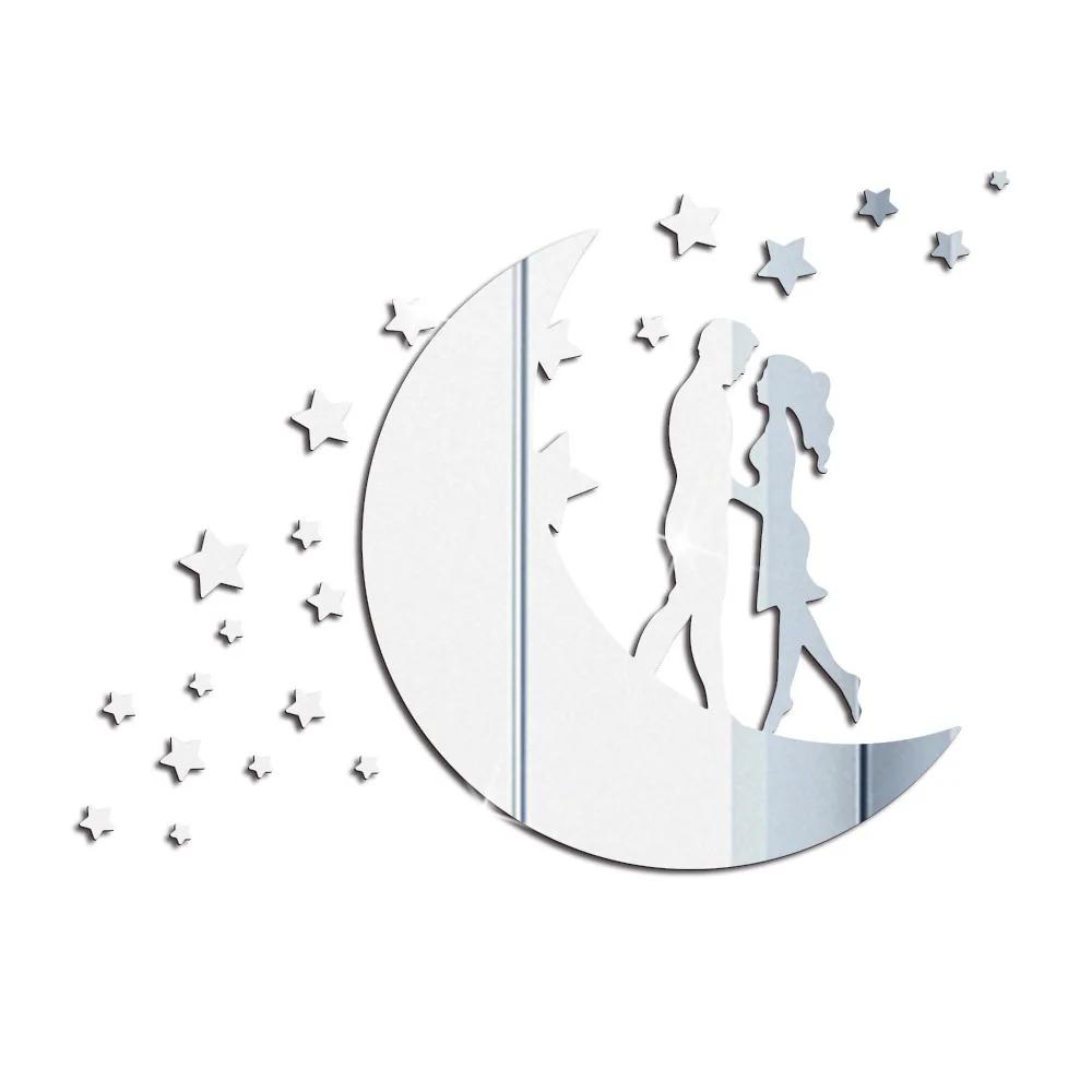 Girls Moon 3D Mirror Stickers Akrylová samolepicí tapeta Diy Moderní akrylová samolepka na zrcadlo Rám Obývací pokoj Domácí dekorace