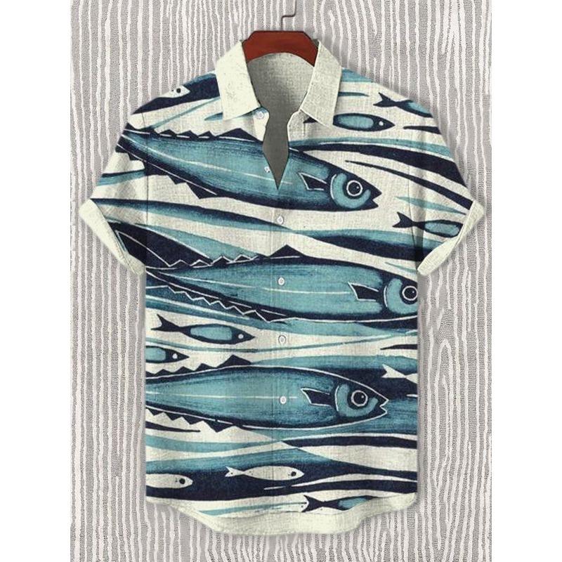 Camicia Casual da Uomo Estiva con Grafica Vita Marina Manica Corta Bottoni Camicie con Revers Top Oversize Camicia Hawaiana Casual