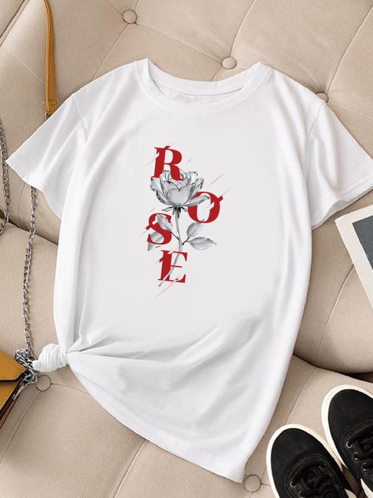 (Asian Size) Clothing Women Fashion Tee Top Lovely Flower Trend  Female T Shirt Woman Print Short Sleeve Graphic T-shirts