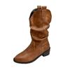 Women's Boots Winter  Fashion Casual Low Heel Non Slip Comfort Waterproof Pleated Leather Boots Cold Resistant Fashion Boots