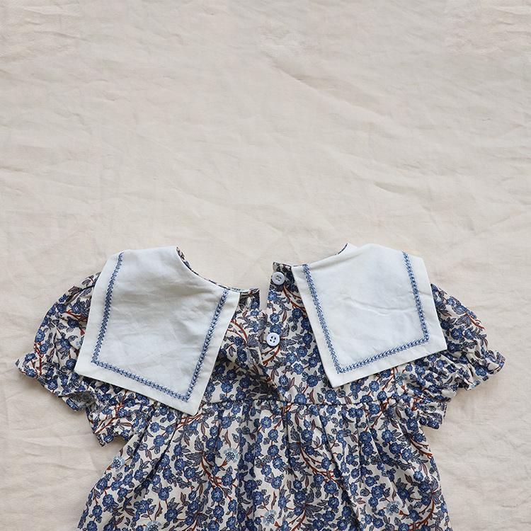 Korean Kids' Floral Two-Piece Summer Set: Girls' Short Sleeve Doll Shirt and Shorts
