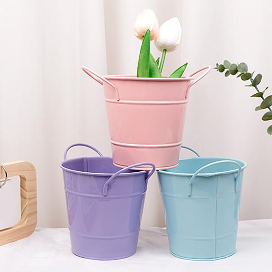 Flowerpot Candy Colored Iron Flower Pot Small with Handle Iron Bucket Plants Pen Holder for Home Garden Office