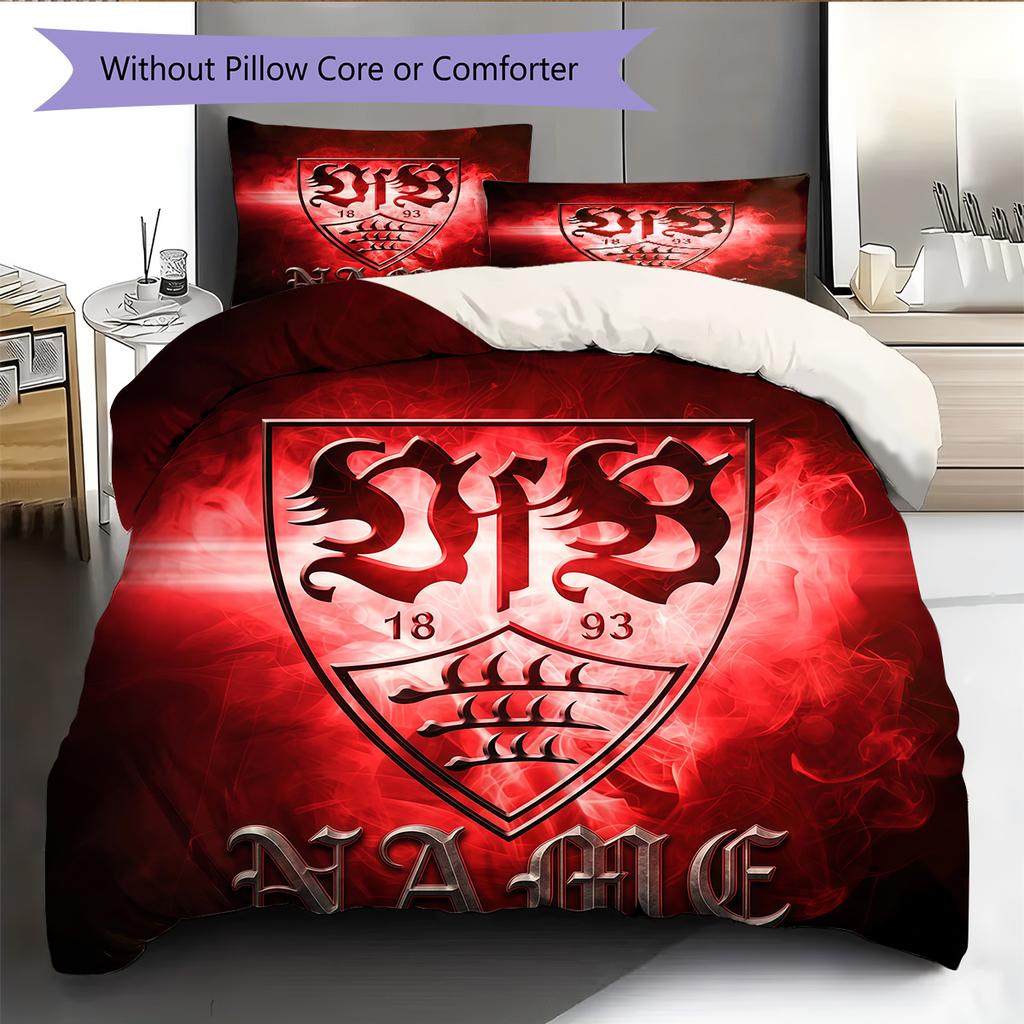 Set Copripiumino Trapuntato con Nome Personalizzato e Motivo VfB Stuttgart Decorazione per la Casa Regalo (1 * copripiumino + 2 * federe senza imbottitura)