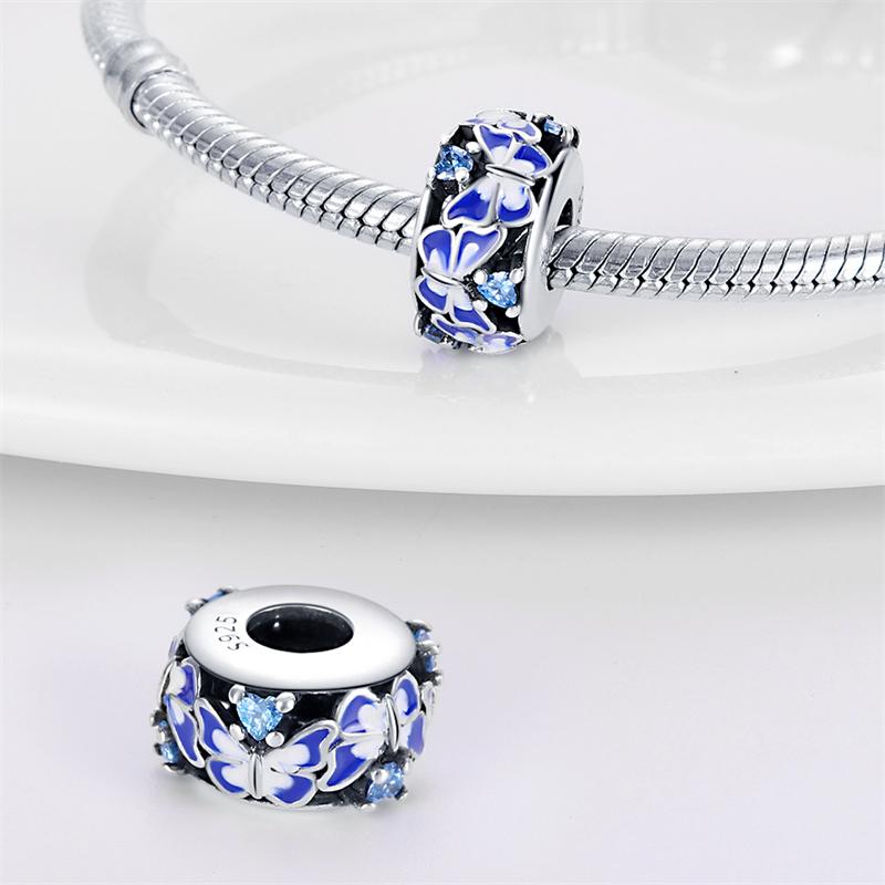 Charms Plata  Blue Butterfly Beads Fit Original  Bracelets Charms For Women Jewelry Diy Making Gifts