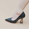 2025 New Women's  Patent Leather Cover Foot Non-slip All-match Single Shoes French Pointed Toe Shaped Heel Pump Shoes