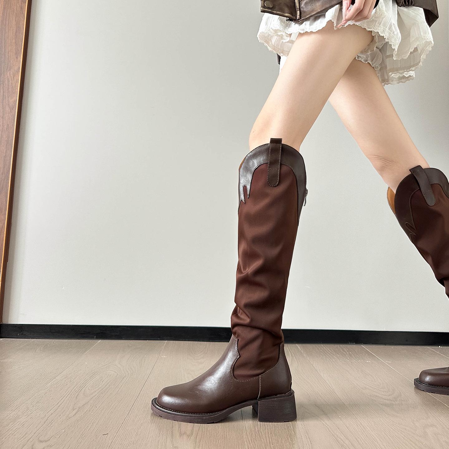 

Американские ретро ботфорты на массивном каблуке в западном стиле для женщин - Осенняя коллекция 2025 37