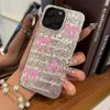 Case for iphone XS Max 15 14 Air 11 13 12 XR 18 Pro Max 17 Pro 16 Plus Silver Glitter Crackle Background English Bow