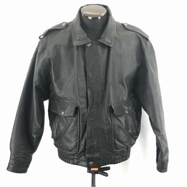 

Houston Leather Jacket Flight Riders 40R Men M Black Rib Hem HILTON Tag(USED)