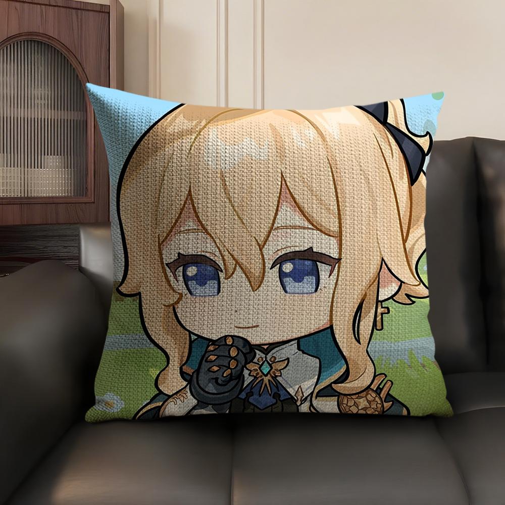 Jean Cute Cute Genshin Impact Cushion Cover Natural Linen Organic Fabric DoubleSided Printing Sofa Home Decor Gift Pillow Case