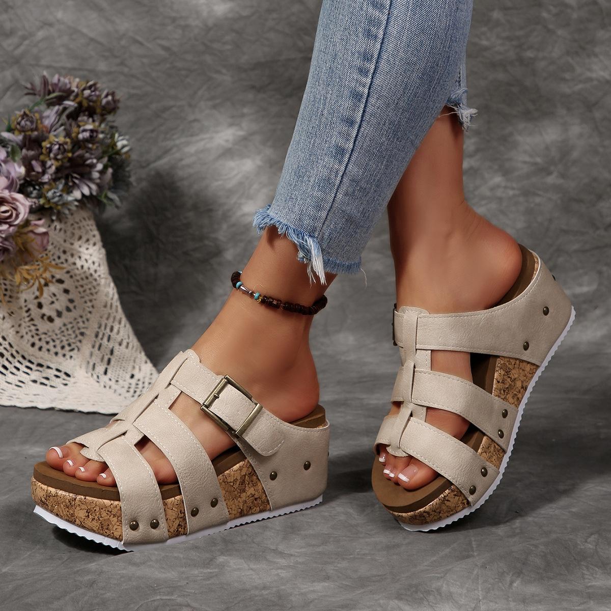 

Wedges Sandals for Women Thick Sole Non-slip Sandals Casual Summer Dressy Platform Slides Women s Comfortable Walking Shoes Orthopedic Sandals Shoes 43 хакі