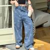 Summer Casual Style Jeans For Girl Teenage Clothes Bow Print Denim Wide Leg Pants Spring Big Kids Straight Trousers