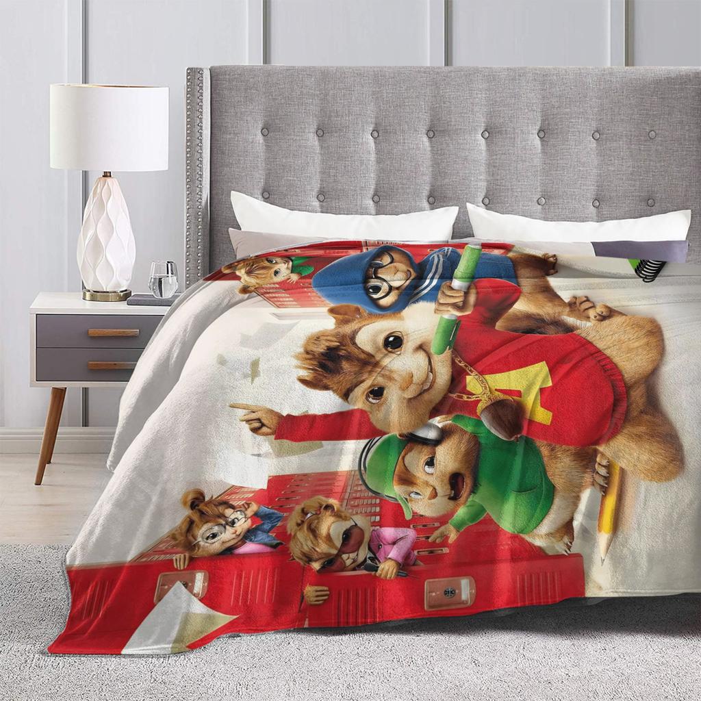 A-Alvin and the Chipmunks Knitted Blanket Coral Fleece Plush Movie Warm Throw Blanket for Bedroom Sofa Bedspread