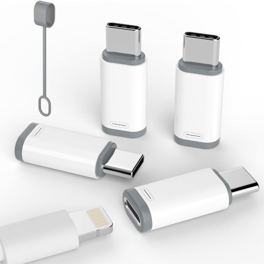 

Набор из 4 адаптеров Lightning на USB-C для iPhone 15/16 Pro/16 Pro Max/Plus, Samsung S24, iPad Air, Nintendo Switch, быстрая зарядка и передача данных (молниеносный белый