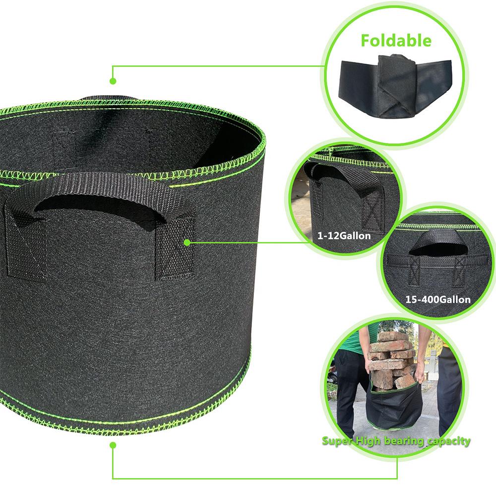 Black & Green Non-woven Felt Planting Bag for Vegetables & Nutrient Growing