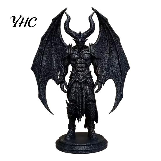 Gothic Desktop Ornament Demon Angel Statue with Armor And Wings, 3D Printed Sculpture Dark Fantasy Decoration for Desk Shelf, Home Decor, Halloween