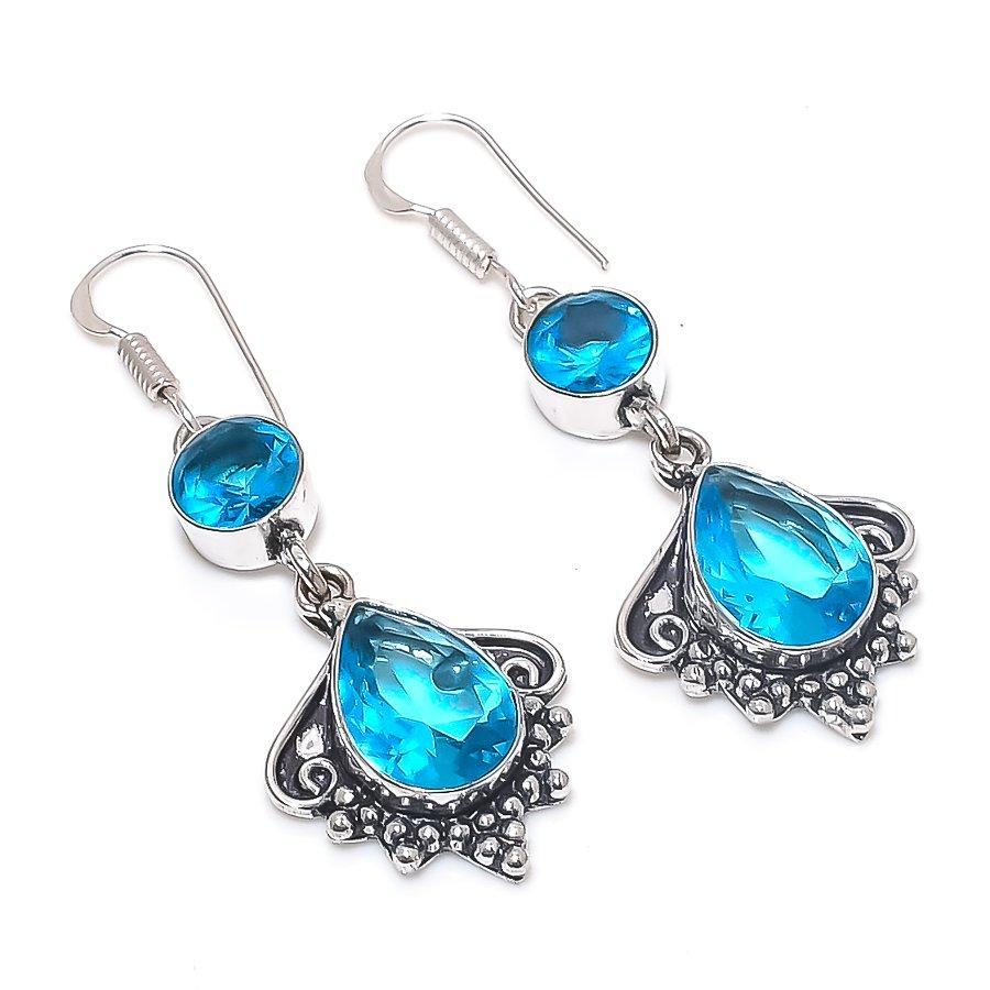 

Швейцарский голубой топаз драгоценный камень серьга из стерлингового серебра 925 пробы 2,17