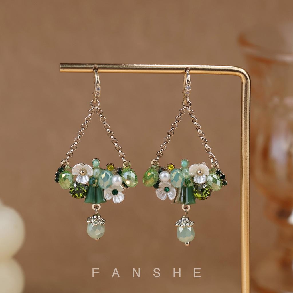 Retro New Chinese Crystal Fringed Earrings Light Luxury High Sense Heavy Industry Earrings Handmade Fashion Personalized Court Earrings