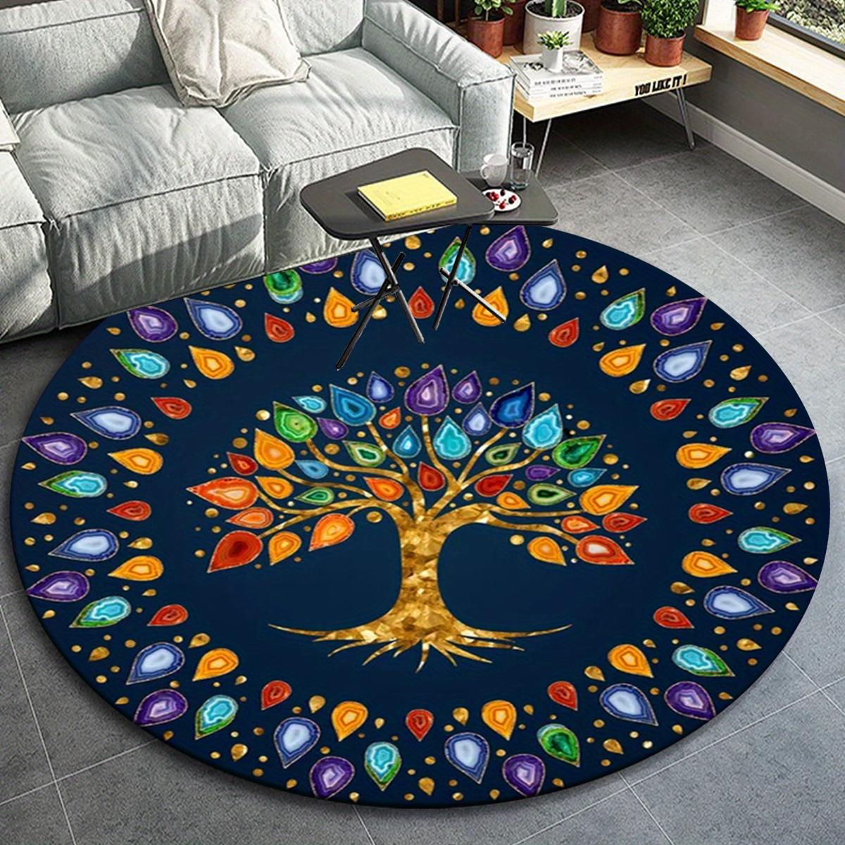 

1pc Colored Gemstone Tree of Life Pattern Round Floor Mat, Non-slip for Living Room Bedroom Chair Carpets Home Decor Gifts, Home Decor Room 80cm by 80cm