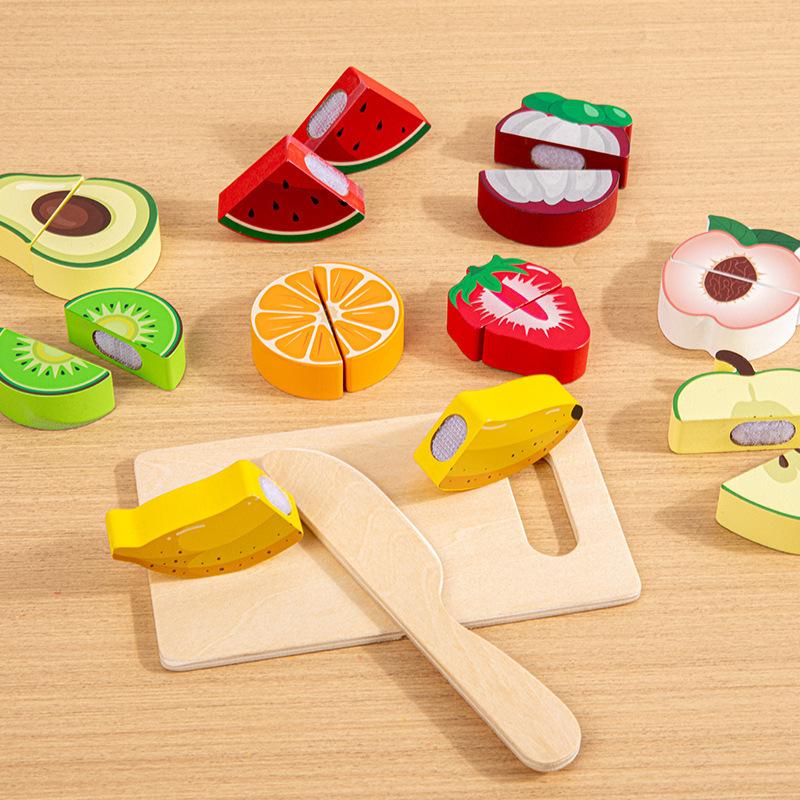 Children's Wooden Play House Simulation Food Fruit Vegetable Dessert Checker Baby Educational Hands-on Interactive Toys