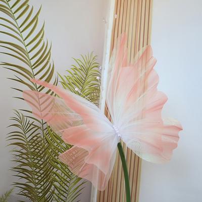 50/65cm Artificial Butterfly Outdoor Gradient Color Fake Butterfly Giant Gauze 3D Silk Yarn Butterfly Wedding Party Decoration