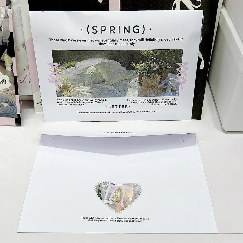 5Pcs Aesthetic Letter From Spring Kraft Paper Envelope Kpop 3-inch Photo Card DIY Packing Kawaii Girl Card Package