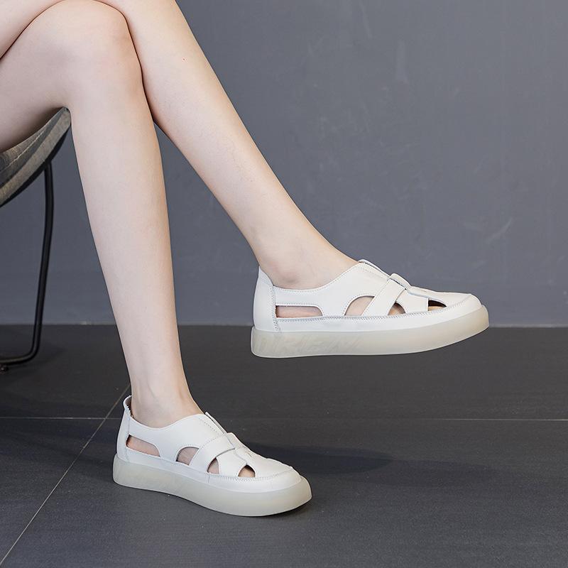 Crocs Casual and Versatile Flat Soft-soled Sandals Soft Leather Nurse Shoes