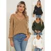 Women's Deep V Off Shoulder Loose Slouchy Knit Pullover Sweater, Fall Winter  Basic Top for Ladies