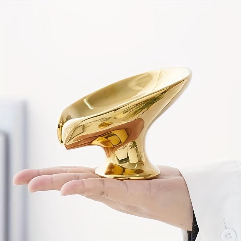 Suport Elegant pentru Săpun din Ceramică cu Frunze Aurii și Argintii, Design Oval cu Scurgere Automată pentru Organizarea Băii, Suport de Depozitare în Formă de Frunză cu Suprafață Texturată