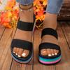 Women Black White Roman Sandals Thick Sole Faux Hemp Rope Design Perfect For Summer Style