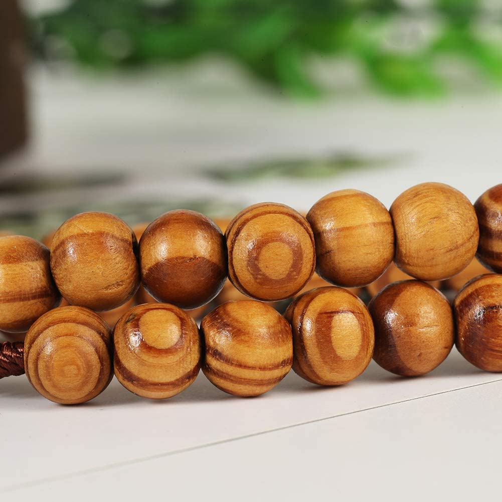 Rosary Beads Catholic Wood Cross Necklace Car Rearview Mirror Decor