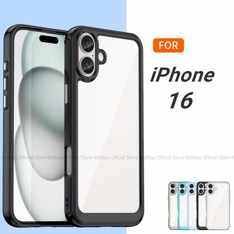 For iPhone 16 Case For Apple iPhone 16 Cover Cases Luxury Clear PC Shockproof Silicone Protective Phone Back Cover For iPhone 16