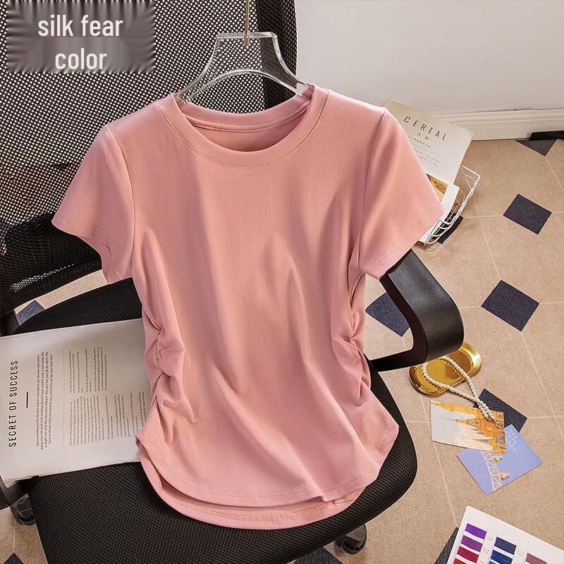 Sybill She Women s Pleated Slim-Fit Round Neck T-Shirt M