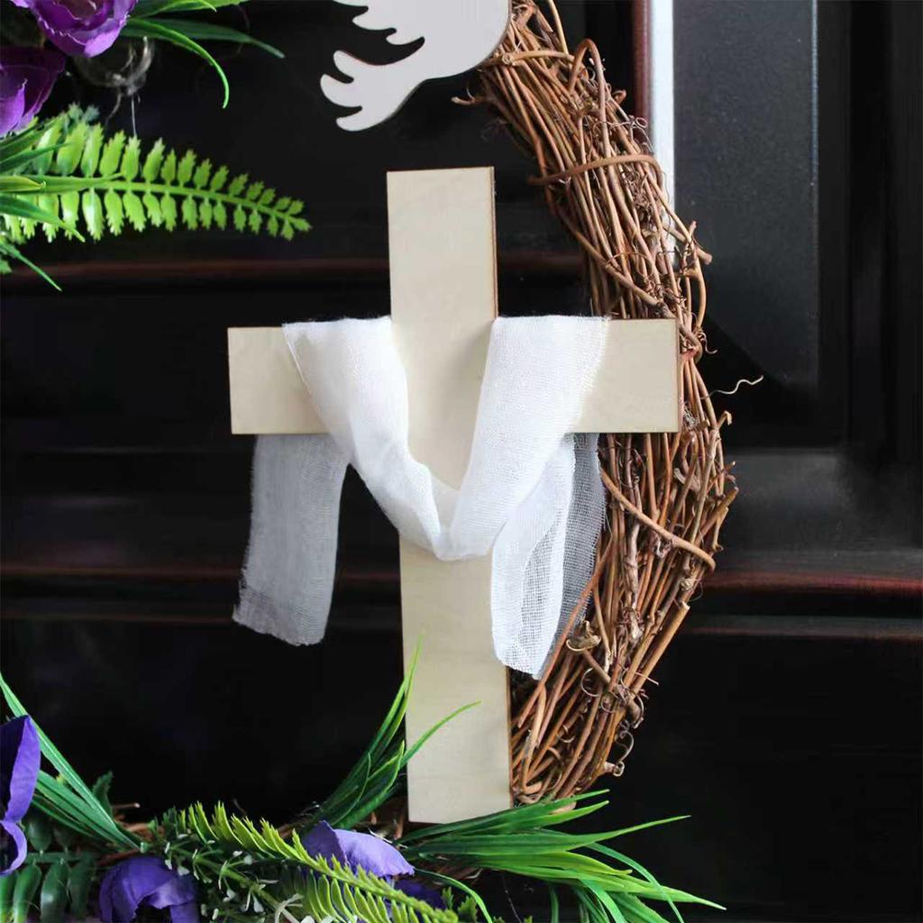 New Easter Cross Wreath With Bow Rattan Ring Garland Hanging Ornament For Home Front Door Wall Garden Decoration Art Gift
